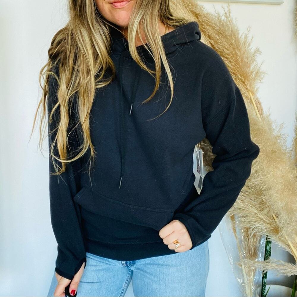 NEW ZELLA NORDSTROM Black Fleece Cozy Hoodie Pullover Drawstring Sweatshirt XS